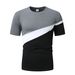 Large Size Fashion Men's T Shirt Colorblock Elastic Casual Fitness Round Neck Short Sleeve Bottoming Shirt_viptrois.com