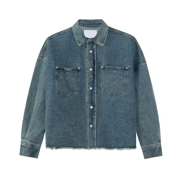 MTLCLOTHES Men's Clothing|New American Retro Punk Metal Decorated Frayed Hem Trendy Denim Jacket_viptrois.com