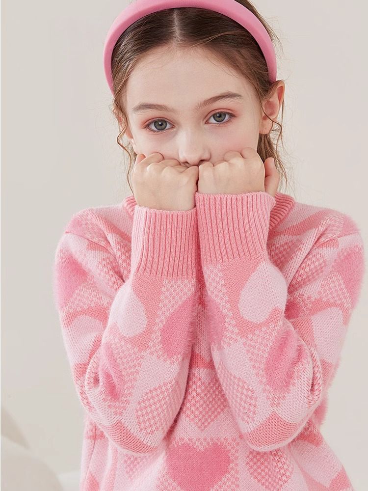 Girls' Fashion Knit Sweater Fashion Long Sleeve Round Neck Soft Polyester Top For Spring Autumn Winter_viptrois.com