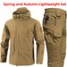 Men's Shark Skin Windbreaker And Pants Set Spring/Autumn In Stock Elastic Multi Pocket Waterproof And Windproof Single Style Outdoor Sport Wear_viptrois.com
