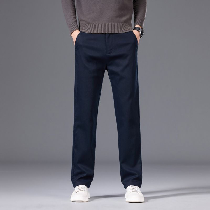 Men's Stretch Comfort Fit Straight Leg Dress Pants For Business Casual & Office Wear - Mid Rise Elastic Waist Slim Fit Trousers In Black Navy Khaki_viptrois.com