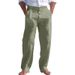 Men's Cotton Linen Drawstring Pants With Button Details - Straight Leg Casual Trousers For Summer & Beach - Breathable Solid Color Long Pants S-XXXL_viptrois.com