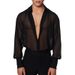 Men's Clothing Casual Lapel Density Mesh Personality Long Sleeve Sexy See Through Shirt_viptrois.com