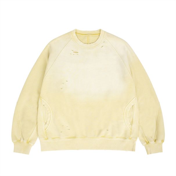 Autumn Winter New Loose Gradient Vintage Patchwork Ripped Fleece Crew Neck Sweatshirt For Men_viptrois.com