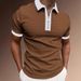 Men's Contrast Color Short-Sleeve Polo Shirt – Breathable Half-Zip Streetwear Tee (White/Black/Pink/Red/Blue/Charcoal/Brown) – S-XXL_viptrois.com