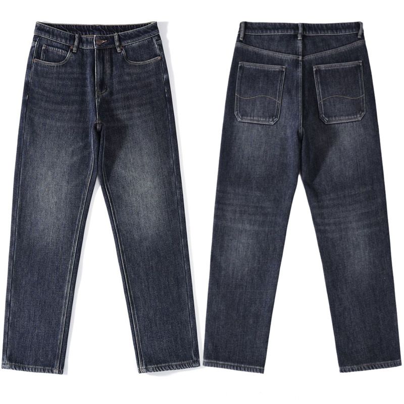 Men's Clothing American Retro Fleece Lined Jeans Men's Loose Wide Leg Versatile Straight Leg Trousers_viptrois.com