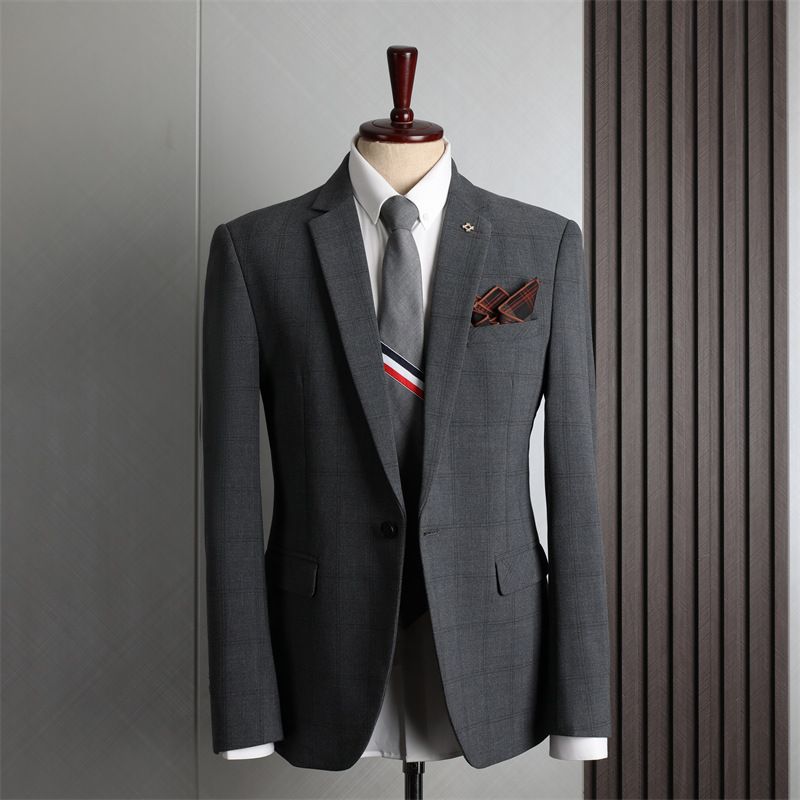 Modern Slim Fit Checkered Suit Set For Men - 3 Piece Formal Wedding & Business Attire With Vest (Grey Tones, Multiple Sizes)_viptrois.com