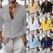 Men's Linen Blend Button-Up Shirt - Breathable Long Sleeve Casual T-Shirt For Relaxed Style (Solid Colors, S-XXXL)_viptrois.com