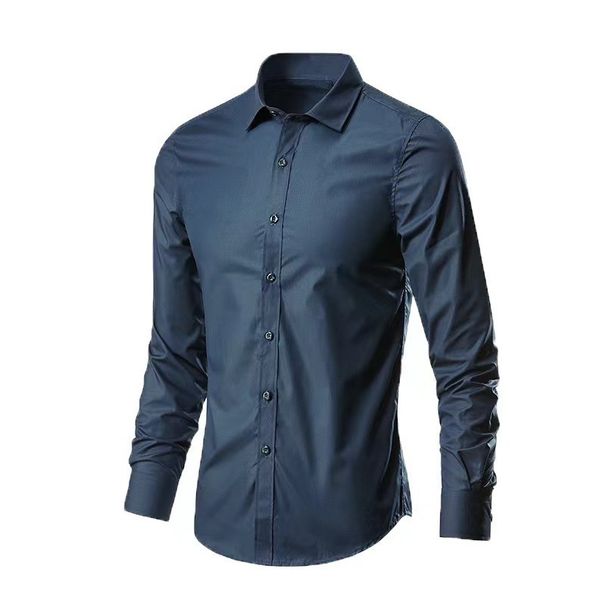 Men's Clothing White Shirt Long Sleeved Business Suit Professional Slim Black Shirt Solid Color Bottoming Shirt_viptrois.com