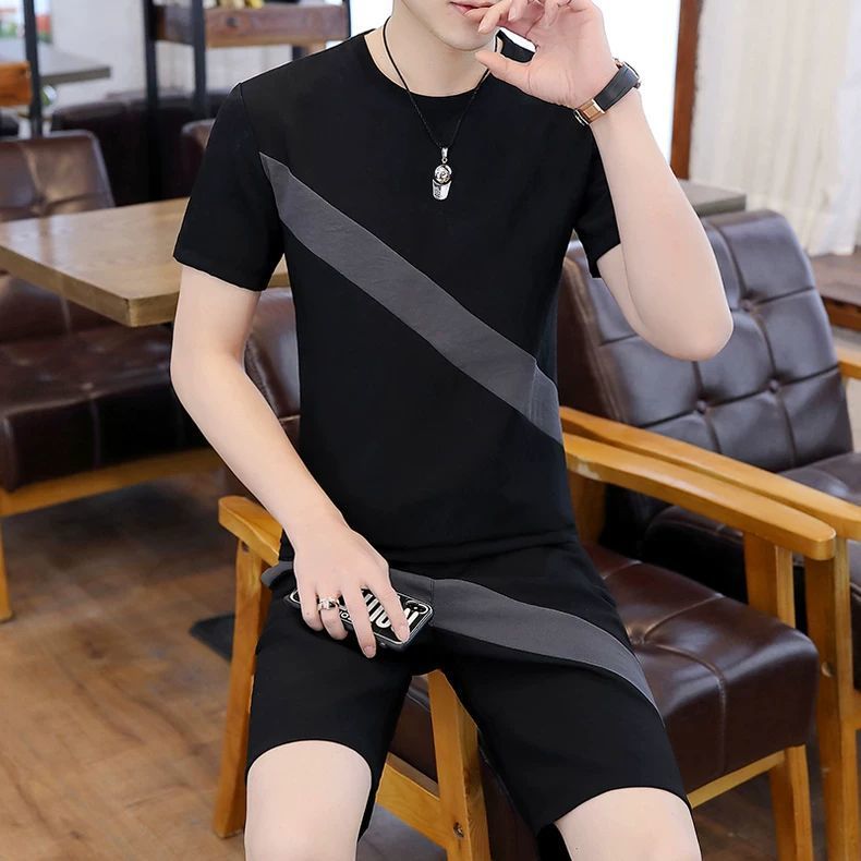 Summer Suit Men's Trendy Brand Casual Sports Short-sleeved Shorts Men's Clothing Set With Handsome Youth Ice Silk Clothes_viptrois.com