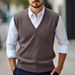 Men's Woolen Vest Casual Solid Color V Neck Sleeveless Knitted Sweater Pullover Four Seasons Vest Shirt Men_viptrois.com