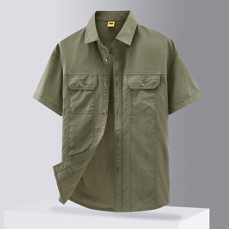 Men's Clothing Comfortable Large Size Solid Color Workwear Short Sleeved Shirt Men_viptrois.com
