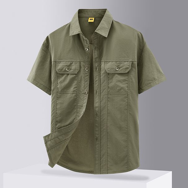 Men's Clothing Comfortable Large Size Solid Color Workwear Short Sleeved Shirt Men_viptrois.com