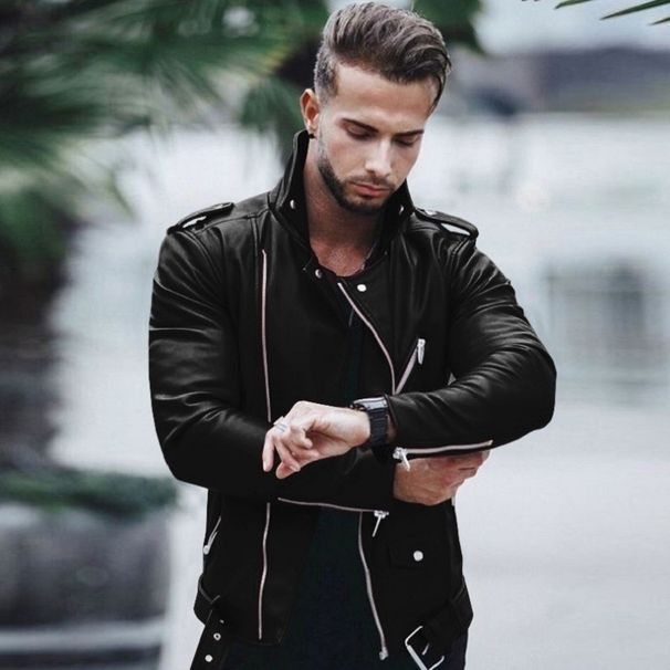 Loom 2024 New Brown Foreign Trade Autumn Winter European And American Fashion For Men Plus Size Zipper Motorcycle Leather_viptrois.com