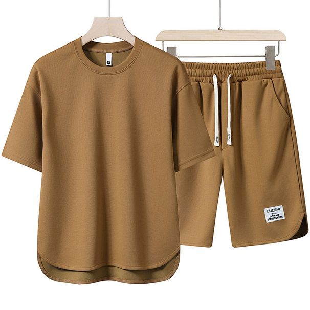 Summer Short Sleeved Men's Round Neck T-Shirt High End Solid Color Half Sleeve Open Hairpin Thin Breathable 5-Piece_viptrois.com