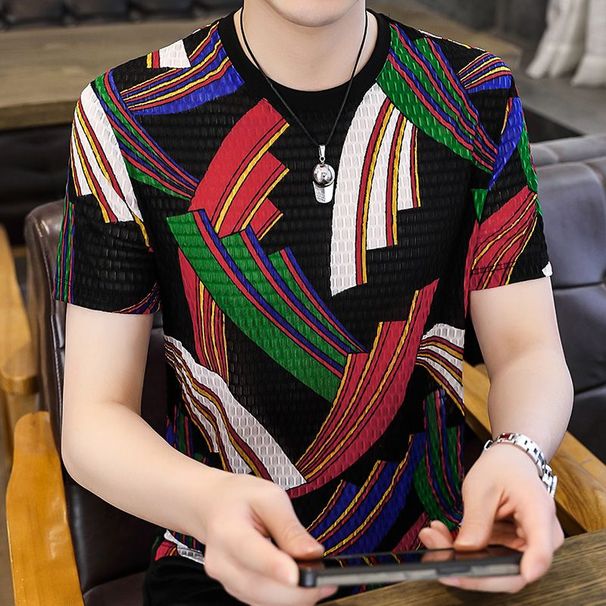 Summer New Ice Silk Breathable Short T-shirt, Trendy Printed Half Sleeved Men's Top For Young And Middle-aged Brands_viptrois.com