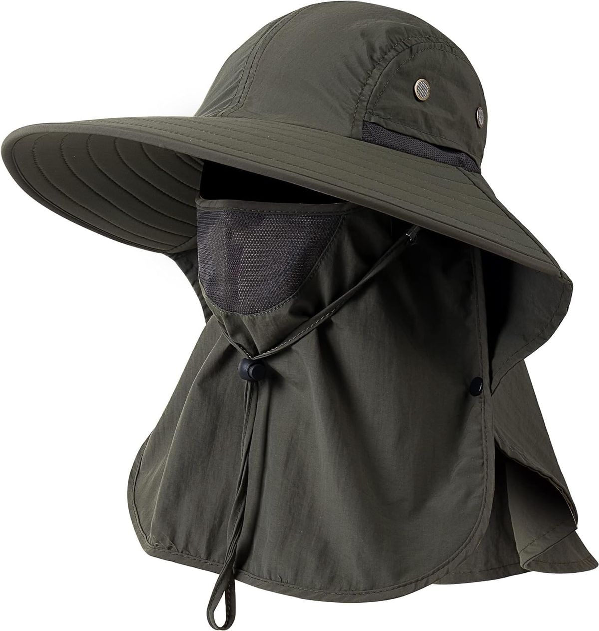Mens Women Fishing Hat UPF 50+ Wide Brim Sun Hat With Face Cover & Neck Flap_viptrois.com