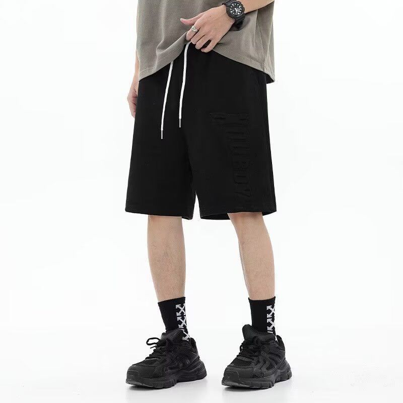 Men's Heavyweight Elastic Waist Casual Shorts High Street Trendy Brand Loose Fit Straight Leg Five Point Pants Summer_viptrois.com