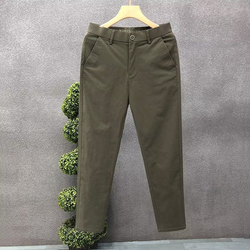 Men's Slim Straight Leg Cotton Pants Casual Summer Trendy Business Cropped Trousers_viptrois.com