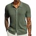 Men's Clothing European And American Men's Casual Knitted Shirts Summer New Solid Color Tops Men's Short Sleeved Lapel Hollow Breathable_viptrois.com