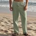 Summer Linen Men's Casual Pants Style Simple Stylish Solid Color Drawstring Straight Leg_viptrois.com