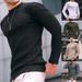 Men's Casual Checkered Knit Long Sleeve T-Shirt - Loose Fit Round Neck Pullover Top For Spring & Fall_viptrois.com