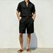 Summer Men's Linen Short Sleeve Shirt And Shorts Set Stand Collar Breathable Casual Two-Piece Vacation Style Clothing_viptrois.com