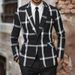 Men's Casual Blazer Single Button Loose Fit Plaid Print Business Casual Jacket For Youth_viptrois.com