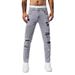 Men's Clothing Gray Fashionable Youth Jeans Patched Color Matching Ripped Small Straight Leg Slim Slightly Stretch Men's Jeans_viptrois.com