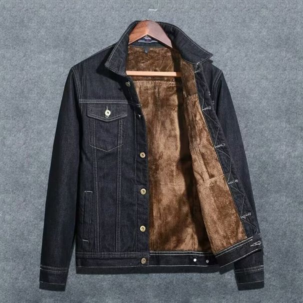 Winter Denim Jacket With Thick Velvet And Versatile Denim Clothes, Long Sleeved Lapel Workwear Jacket_viptrois.com