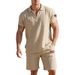 Men's Summer Linen Suit Set Casual Polo Shirt And Short-Sleeved Shorts_viptrois.com