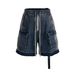 Men's Clothing High Street Washed Distressed Ash Multi Pocket Straight Shorts Drawstring Raw Edge Loose Denim Zipper Work Shorts_viptrois.com