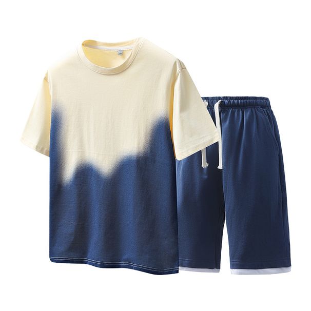 Men's Clothing New Summer Trend Loose Trendy Brand Student Short Sleeved T Shirt Top Round Neck Two Piece Suit For Men_viptrois.com