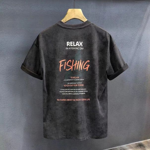 American Slim-fit Short-sleeved T-shirt Men's Heavy Trend Printed Summer Top T-shirt Casual New Half-sleeved Men's Clothes_viptrois.com