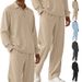 Men's Jacquard Polo Set – Long Sleeve Pullover & Trousers (Khaki/Light Blue/Greyish/Black, S-XXXL)_viptrois.com