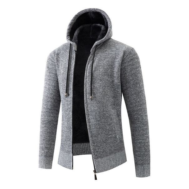 Men's Zip-Up Hooded Fleece Sweatshirt - Casual Warm Pullover With Stand Collar, Soft Knit Fabric, Lightweight & Comfortable For Autumn_viptrois.com
