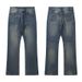 Men's Clothing Fashion Week Bamboo Cotton Washed Vintage Distressed Bootcut Straight Flared Denim Pants_viptrois.com