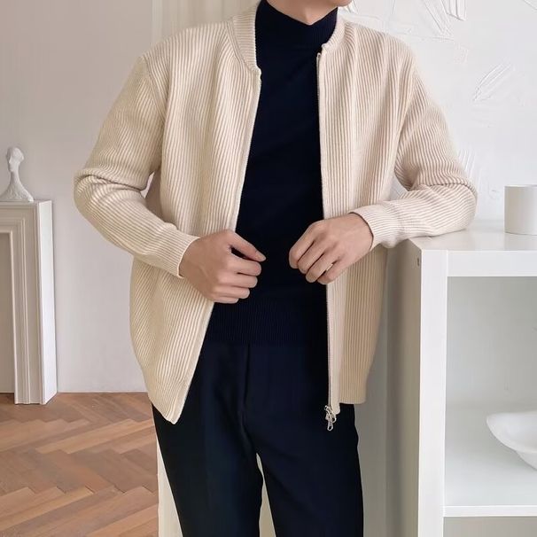 New Spring and Autumn Handsome Top Trendy Stand up Collar Casual Cardigan Versatile Sweater Coat Rascal Handsome Knitted Men_viptrois.com