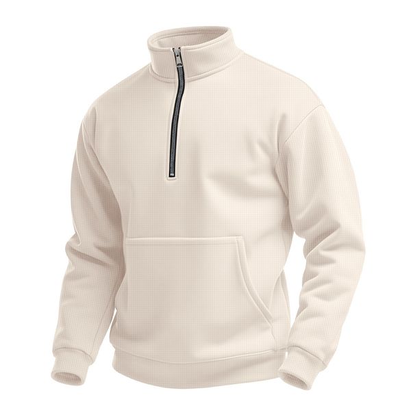 Men's Waffle-Knit Zip-Up High Neck Sweatshirt – Oversized Long Sleeve Pullover (S-XXXL)_viptrois.com