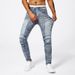 Men's Fashion Jeans Blue Distressed Denim Pants With Patchwork Details Advanced Gray Wash Casual Trousers_viptrois.com