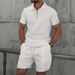 Men's Clothing Casual Polo Shirt And Shorts Set Solid Color Zipper Short Sleeve T-Shirt_viptrois.com