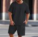Men's Clothing Solid Color Round Neck T Shirt Shorts Men's Summer Suit_viptrois.com