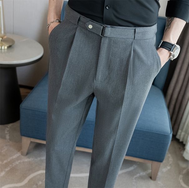 Men's Slim-Fit Cropped Dress Pants, Business Casual, Wrinkle-Free, Straight-Leg, Summer Lightweight, Office & Smart Outing (Black/White/Charcoal)_viptrois.com