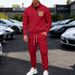 Men's Heavyweight Fleece Lined Stand Collar Sweatshirt & Work Pants Set - American Style Two Piece Casual Basic Autumn Winter Outfit Black Gray Khaki_viptrois.com