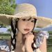 Lace Braided Straw Women's Summer Travel Big Brim Sun Seaside UV Protection Beach Hat_viptrois.com