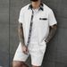 Men's Summer Solid Color Short Sleeve Shirt Set Color Blocking Buttons_viptrois.com