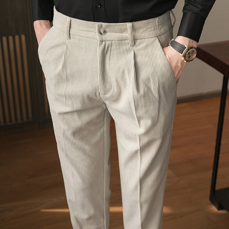 Men's Casual Trousers Autumn And Winter New Corduroy Trousers Slim Trendy Suit Trousers_viptrois.com