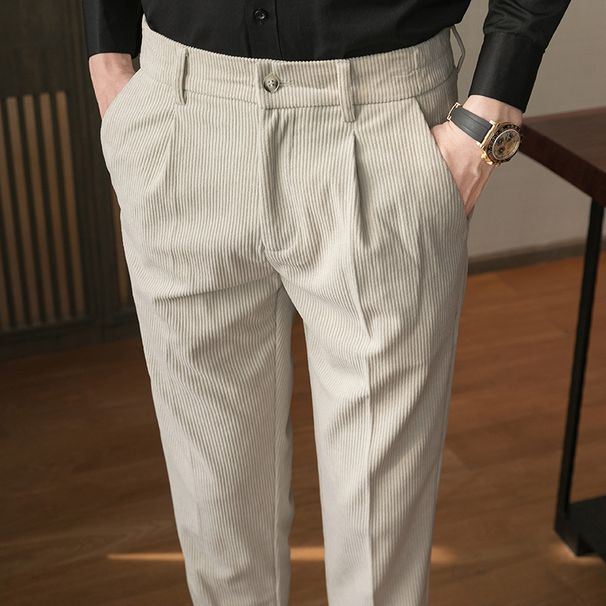 Men's Casual Trousers Autumn And Winter New Corduroy Trousers Slim Trendy Suit Trousers_viptrois.com