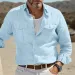 Casual Cotton Linen Shirts For Men, Hawaiian Shirts, Breathable, Solid Color, Basic Style, Men's Clothing_viptrois.com