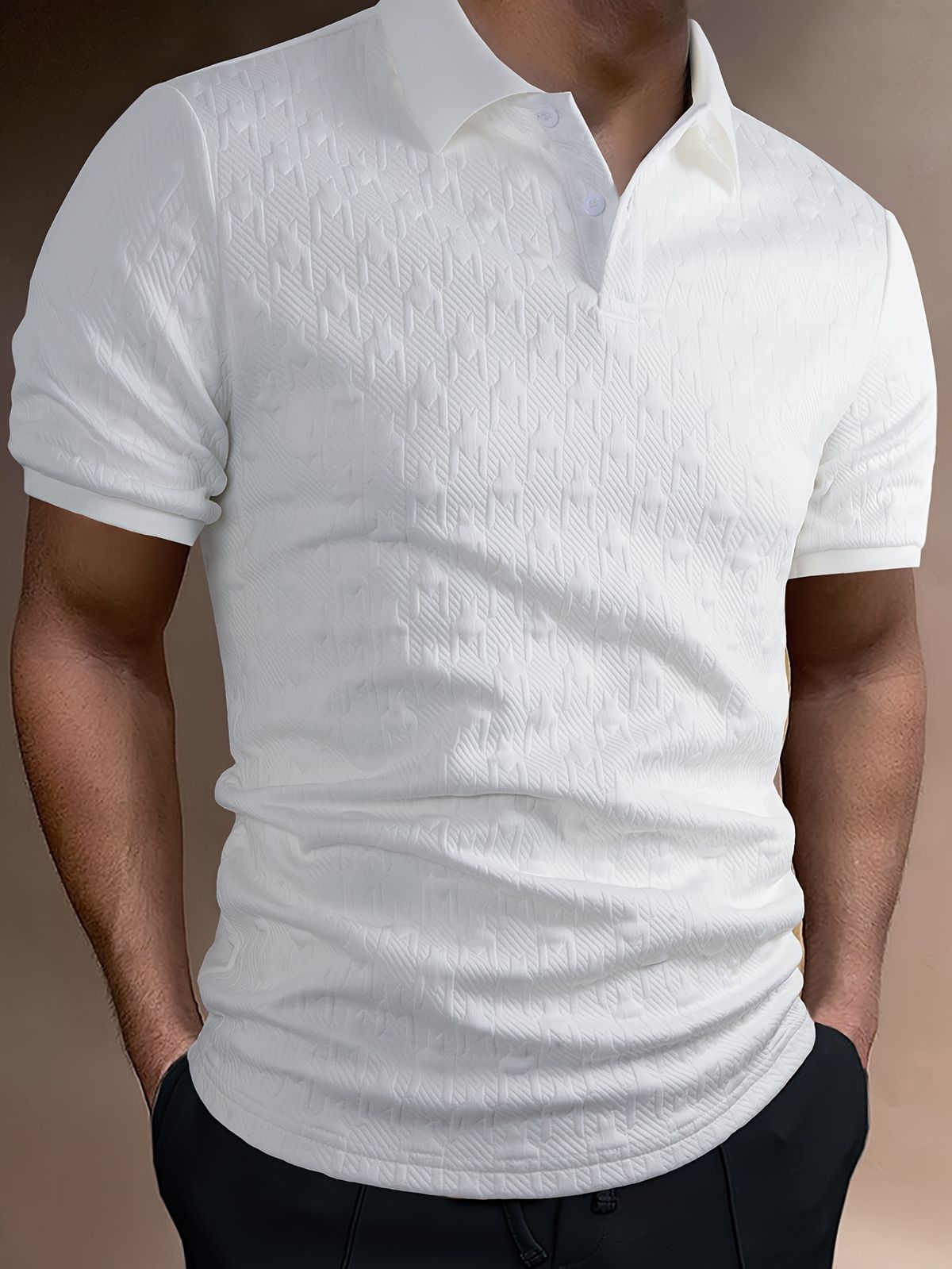 Men's Clothing Polo Shirt Solid Color Jacquard Short Sleeved Casual Tight Lapel Shirt_viptrois.com